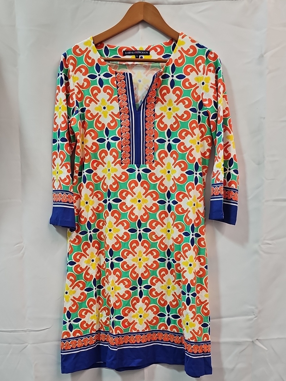 BARBARA ERICKSON VIBRANT MEDALLION GEOMETRIC PRONT TUNIC DRESS BFPM-09-148